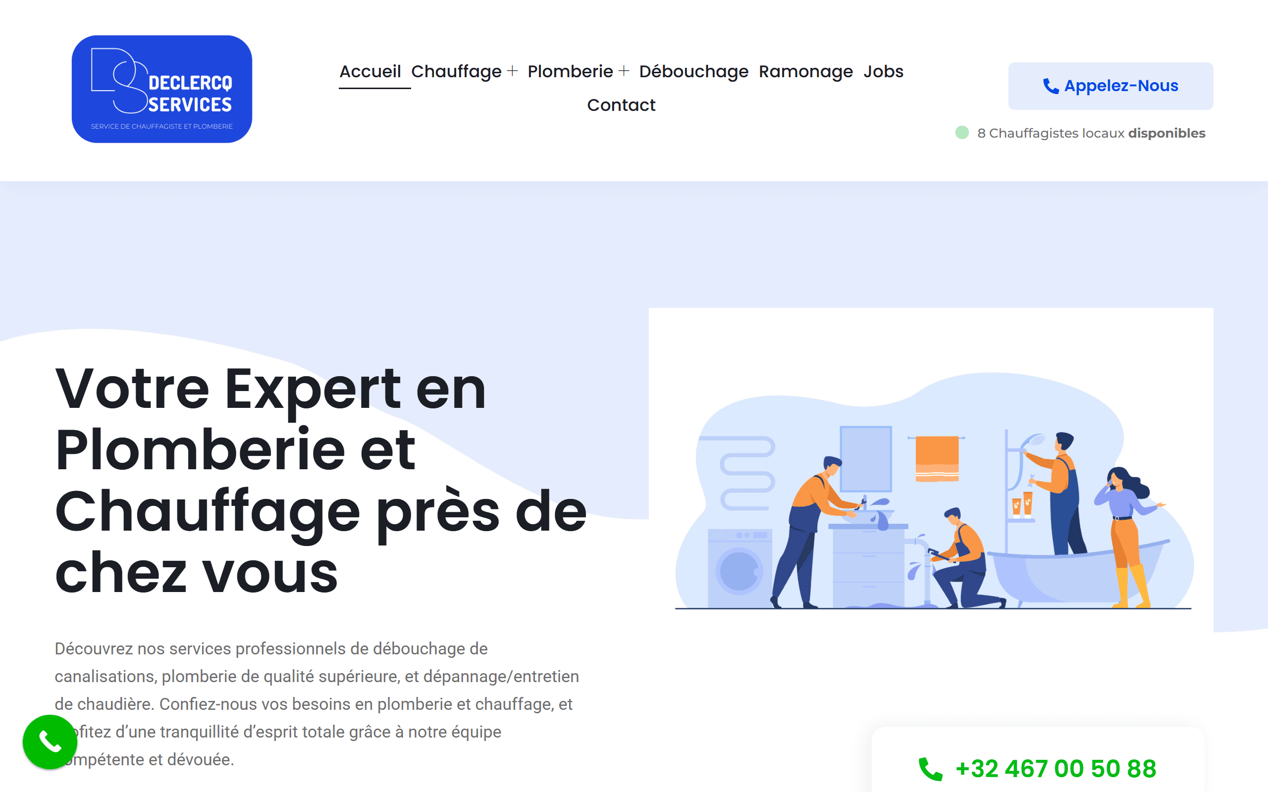 Capture du site web Declercq Services plombier Bruxelles